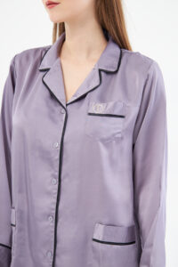 Gray Purple Pajamas In Silk Satin - Image 3