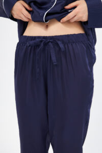 Navy Blue Pajamas In Silk Satin - Image 4